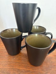 4 Black Coffee Mugs With Green Inside