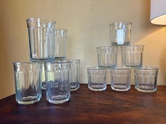 Paneled Style Drinking Glasses - 6 Tall, 6 Small