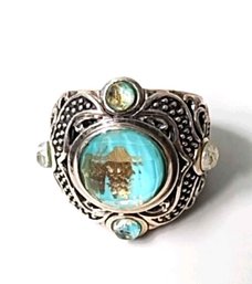 Sterling Signed 925 NOA Faceted Domed Crystals Ring