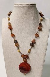 Carnelian Yellow Turquoise & Agate Necklace With Sterling Closure