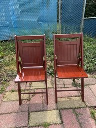 50s Solid Wood Slat Back & Seat Folding Chairs MCM Pair