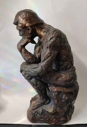 Vintage Marwal Thinker Statue 16' Bronze Color Statue Sculpture Chalk Ware