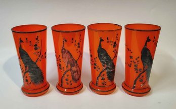 Bohemian Glass Czechoslovakian Tango Orange Glass Tumblers