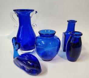 Cobalt Blue Glass Lot Of 5 Items