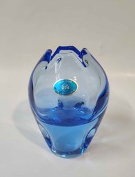 Czech Bohemia Blue Vase ZBS Zelezno Brodske Sklo Crystal Glass