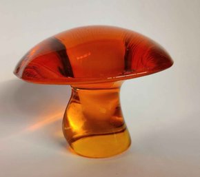 Viking Art Glass Mushroom Paperweight Persimmon