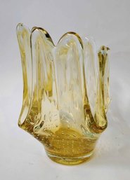 Mid Century Art Glass Bullicante Controlled Bubble Stretch  Sculptural Vase