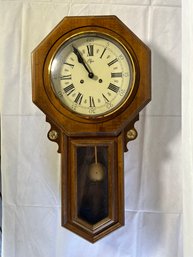 Vintage Elgin Wooden Wall Clock With Brass Details