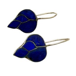 (A152) Blue Inlay Leaf Dangle Earrings