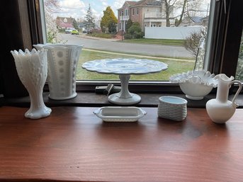 Milk Glass, With Gorgeous Encased White To Clear Basket,