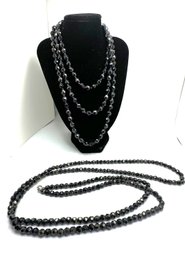 Two Opera Length Black Beaded Necklaces