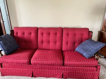 Pindot Red With Blue, Colonial Style Sofa, In Good Condition