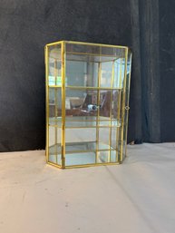 Vintage Gold-colored Glass Curio Display - Hollywood Regency Elegance - Brass Display Case Mirror Glass - Bras