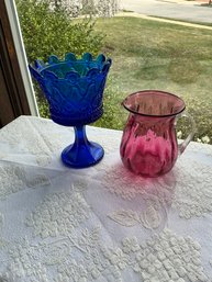 Pilgrim Cranberry Pitcher With Applied Reeded Handle, Tiara Hapsburg, Crown