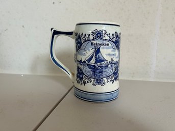 Vintage Blue Delft Advertisement Heineken Beer Stein Mug L: 5 H: 5