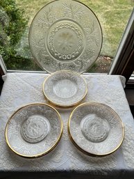 Vintage Anchor Hocking Sandwich Glass, Tiara Pattern, Platter With 12 Plates