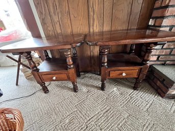 Matching Pair Of Knotty Pine End Table W/shelf & Drawer