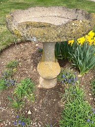 Cement Bird Bath, Repaired Dish