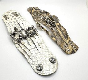 Two Leather And Bead Decorated Cuff Wraps