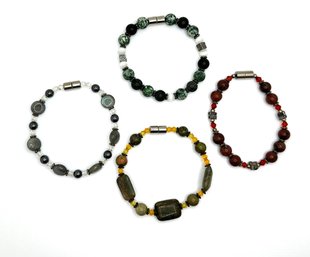 Four Stone And Beaded Stretch Bracelets