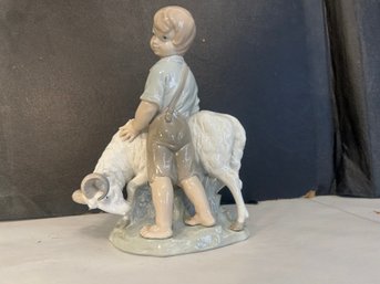 Vintage  Lladro'/NAO Porcelain Boy & Male Sheep/Ram