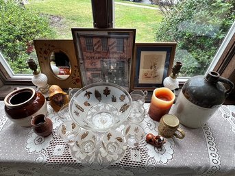 Vintage Gold Leaf Punch Bowl With Glasses, Earthenware, Decor,