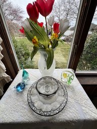 Sterling Silver Overlay Cake Plate On Pedestal, With Additional Glass