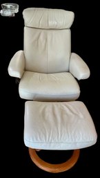 Ekornes Orion Ivory Leather Chair With Ottoman