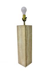 MCM Italian Travertine Marble Table Lamp Rectangular Base With Linear Grooves