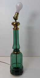 Mid-century Modern Style Green Glass Table Lamp With Brass Accents