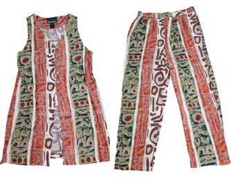 Boho Style Sleeveless Button-up Vest & Pant Set - Size 14