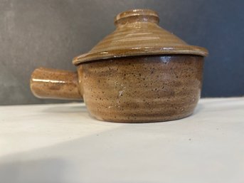 Onion Soup Bowl Crock W/ Handle, Vented Lid Pottery Stoneware