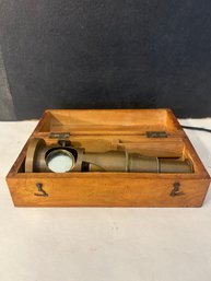NICE 19TH CENTURY BRASS MICROSCOPE WITH IT'S ORIGINAL WOODEN CASE