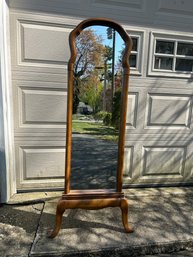 Cheval Mirror: Dark Wood-Easel Back. Scalloped Apron