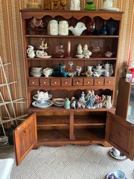 William Fetner- Knotty Pine China Cabinet With Plates Scores On Shelves, Shelves Beneath For Storage