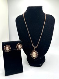 Vintage Cameo Necklace And Matching Earrings