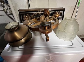 Wood And Copper Wagon Wheel Style Chandelier