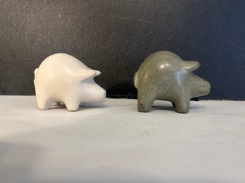 Set Of 2 White And Green Handmade Pigs