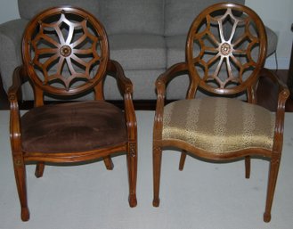 Pair Of Contemporary Spider Back Armchairs. Two Different Styles
