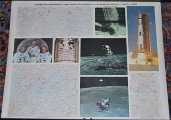 Rare, Vintage Apollo 11 Mission Complete Poster That Has Signatures Reproduced From Negatives Carried To Moon