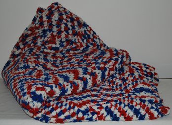 Vintage Red/ White/ Blue Hand Made Quilt, 8' By 8'