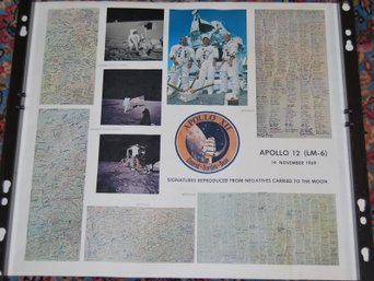 Rare, Vintage Commemorative Poster For Apollo 12 Mission With Signatures Reproduced From Negatives
