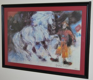 1989 Large Framed Poster Of Clown And Horse By Bogdon Lustyk