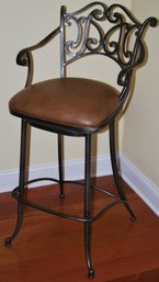 Metal Barstool With Ornate Back Design