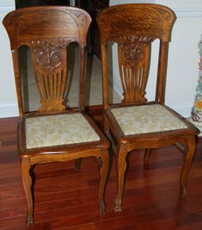 Pair Of Antique Wooden Dining Chairs By W. D. & Company In Arts And Crafts Style