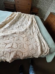 Machine Made Linen Bedspread With Fringe, Bone Color, Queen Size, Or Large Full