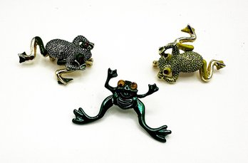 Three Vintage Frog Pins