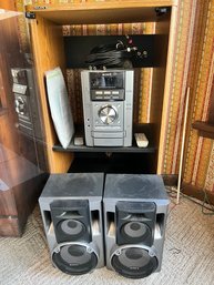 SONY Cd Player, With Changer, Cassette Player, And Radio, With SONY Speakers And SONY Cabinet