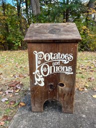 Vintage TATERS & ONIONS BIN Potato Country Primitive Kitchen Rustic Storage Wood Loft Storage Pail Potatoes