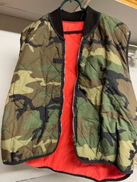 XL Safety Orange Lined Camo Hunting Vest With Inside Pockets